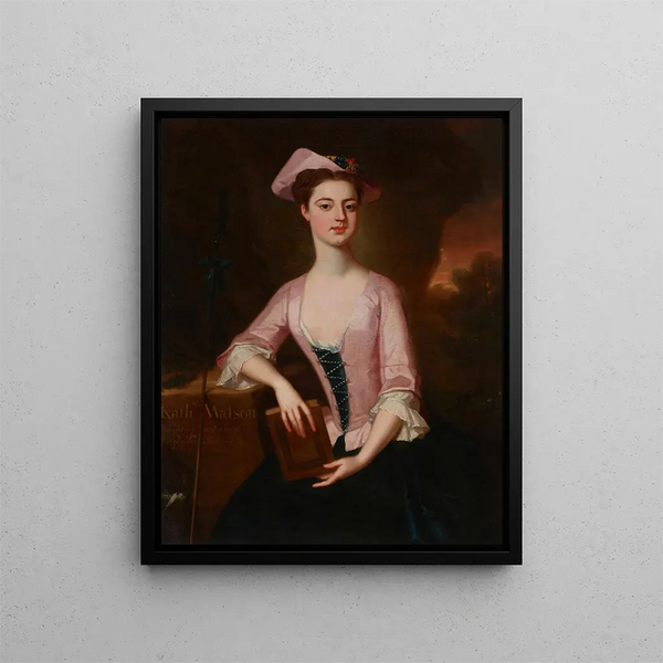 Portrait painting of Katherine Watson Southwell (deceased in 1765) holding a book - Enoch Seeman — framed artwork on a wall