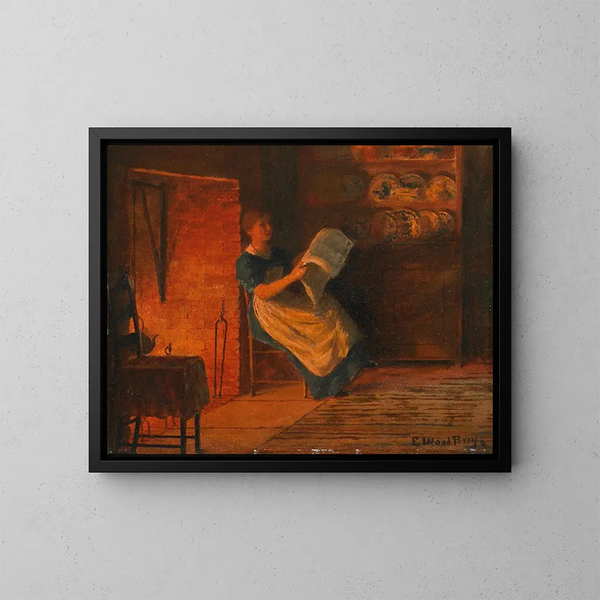 Reading by the fireside - Enoch Wood Perry Jr — framed artwork on a wall