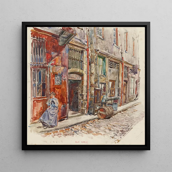 Between the A staircase of the Marché des Enfants Rouges in 1908, 3rd arrondissement - Frédéric Houbron — framed artwork on a wall