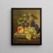 Still life with grapes, a glass of champagne, and a butterfly - Erdmann Schultz — framed artwork on a wall