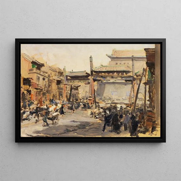 Beijing, lively street in front of the city gate Qianmen Zhengyangmen - Erich Kips — framed artwork on a wall