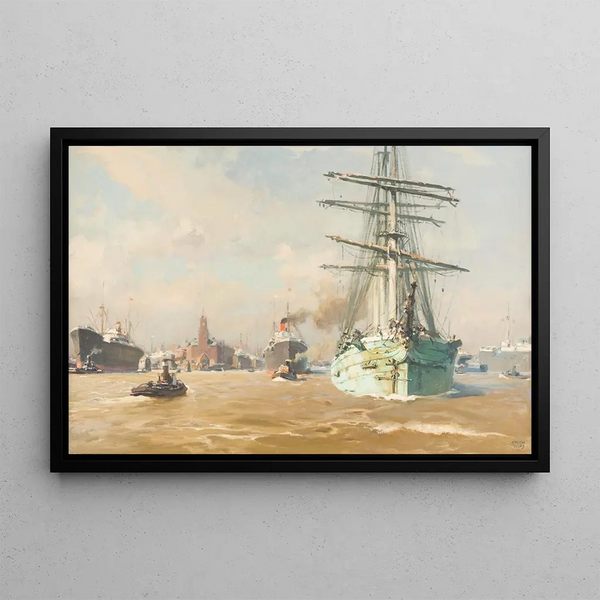 Ships in Hamburg - Erich Kips — framed artwork on a wall