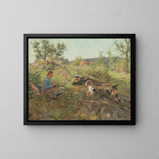 Shepherds at Tty - Erik Werenskiold — framed artwork on a wall