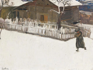 Winter landscape painting in front of a mazot - Ernest Bieler — artwork view