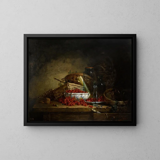 Still life with cherries - Ernest Eugène Lefebvre — framed artwork on a wall