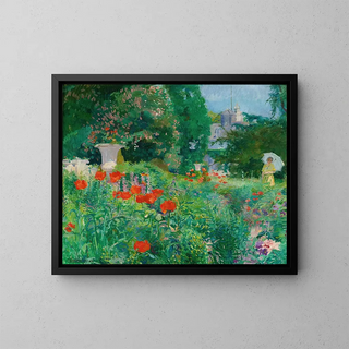 Elegant painting in the poppy field - Ernest Jean Joseph Godfrinon — framed artwork on a wall