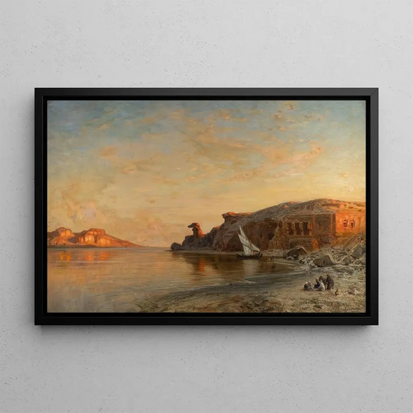Evening in Egypt by the Nile at Gebel es-Silsila - Ernest Karl Eugen Koerner — framed artwork on a wall
