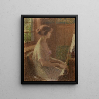 Young Girl at the Piano Portrait of Miss Warnier - Ernest Laurent — framed artwork on a wall