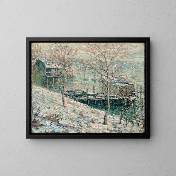 Winter scene on the Harlem River - Ernest Lawson — framed artwork on a wall
