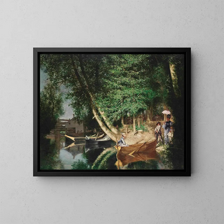 a Sunny Afternoon by the River - Ernest Louis Pichio — framed artwork on a wall
