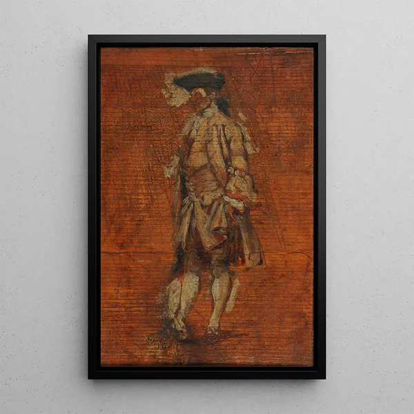 Character standing in Louis XV costume sketch for the Boules Players creation stage study - Ernest Meissonier — framed artwork on a wall