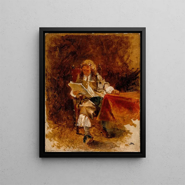Study of a seated rider reading - Ernest Meissonier — framed artwork on a wall