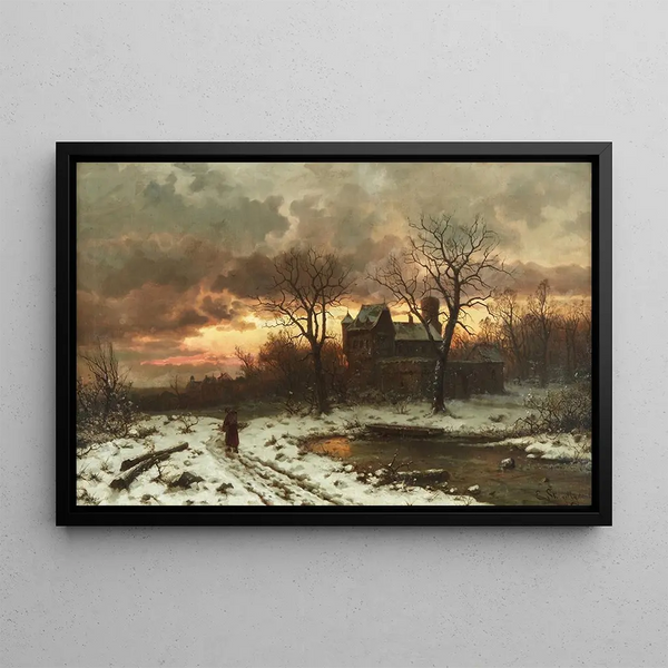 Winter Twilight in the Rhine Valley - Ernesto Strigelli — framed artwork on a wall