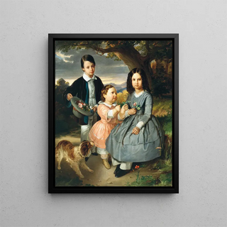 Portrait of a group of children - Ernst Christian Moser — framed artwork on a wall