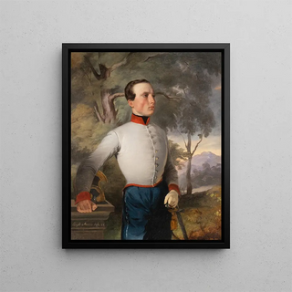 Portrait painting of August Gustav Steinbock in a cadet uniform from a dragoon regiment - Ernst Christian Moser — framed artwork on a wall