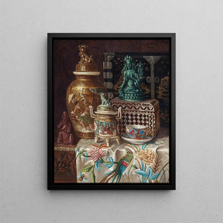 Asian table still life - Ernst Czernotzky — framed artwork on a wall