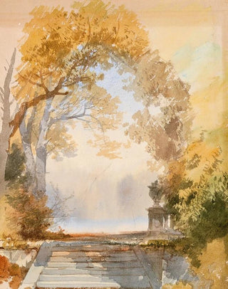 Autumn park painting with staircase - Ernst Erwin Oehme — artwork view