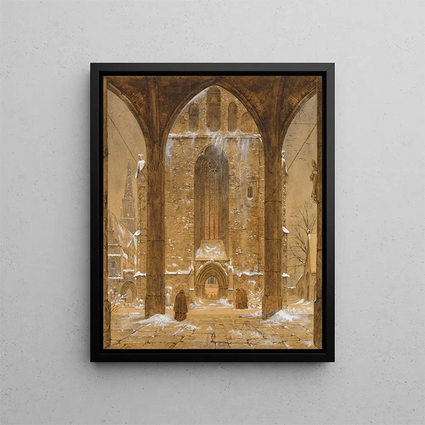 Winter Cloister - Ernst Ferdinand Oehme — framed artwork on a wall