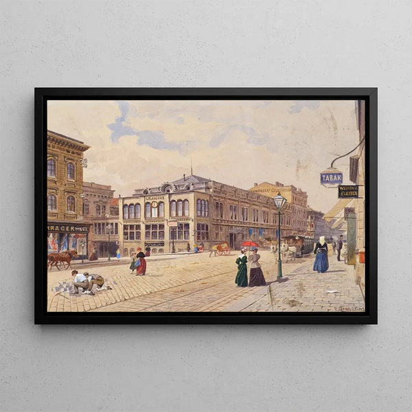 La Schwendergasse in Vienna with the Colosseum of Schwender - Ernst Graner — framed artwork on a wall