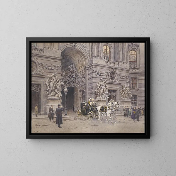 François Joseph leaving the castle in his car - Ernst Graner — framed artwork on a wall