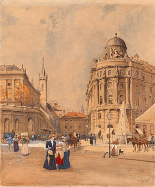 Ernst Graner - Old Albrechtsplatz today Albertinaplatz in Vienna with the Philipphof and the Mozart monument.webp