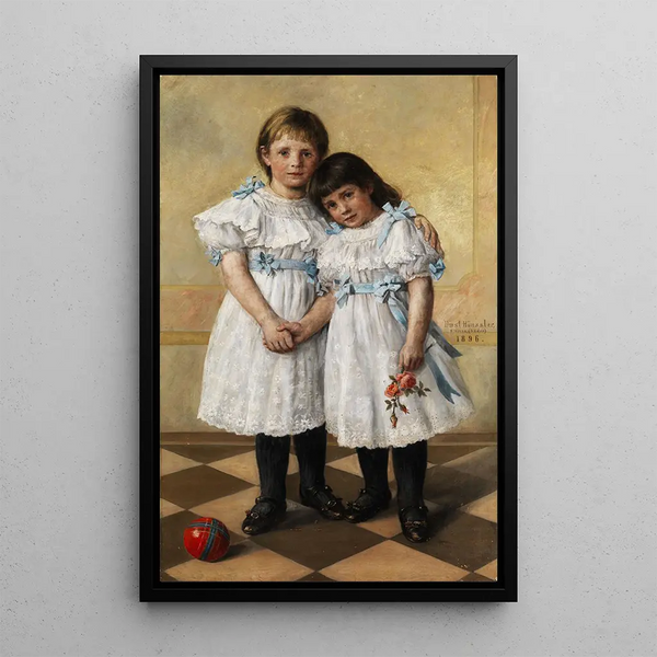 Double portrait of two girls - Ernst Hnler — framed artwork on a wall