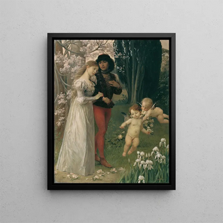 Francesca da Rimini and Paolo Young couple in the garden - Ernst Klimt — framed artwork on a wall