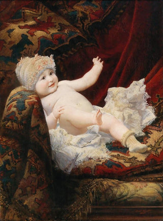 Portrait of a baby with a lace bonnet - Ernst Klimt — artwork view
