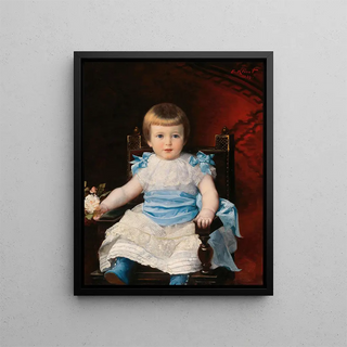 Portrait of a Little Girl Sitting - Ernst Klimt — framed artwork on a wall