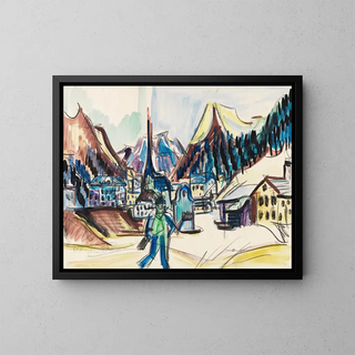 Vue de Davos, paysage à Davos en hiver - Ernst Ludwig Kirchner — framed artwork on a wall