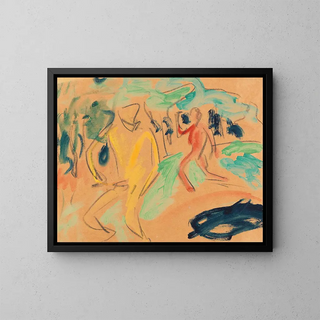 Figures nudes in motion - Ernst Ludwig Kirchner — framed artwork on a wall
