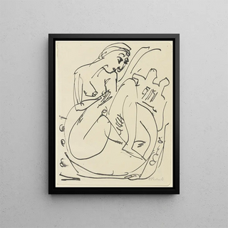 Les baigneurs dans la baignoire - Ernst Ludwig Kirchner — framed artwork on a wall