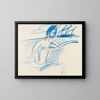 Acte de baigneur avec voilier - Ernst Ludwig Kirchner — framed artwork on a wall