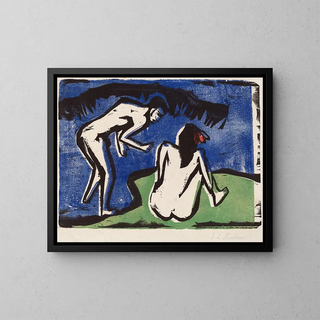 Couple se baignant - Ernst Ludwig Kirchner — framed artwork on a wall