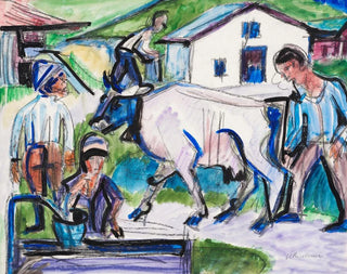 Peasants with a Cow - Ernst Ludwig Kirchner — artwork view