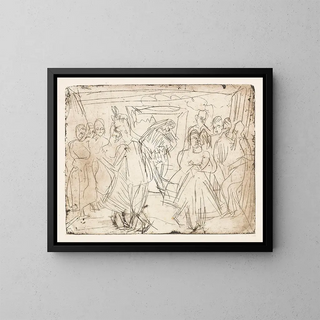 Danse des paysans dans l'alpage - Ernst Ludwig Kirchner — framed artwork on a wall