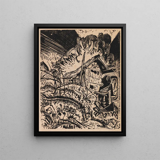 Mountain refuge painting with storm cloud Alps during a thunderstorm - Ernst Ludwig Kirchner — framed artwork on a wall