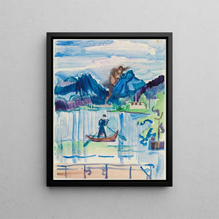 Mountain Lake with Rowers - Ernst Ludwig Kirchner — framed artwork on a wall