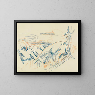 Mountain Landscape in Blue and Red - Ernst Ludwig Kirchner — framed artwork on a wall