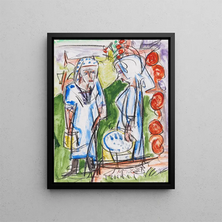 Peasants at the Fountain of Stafelalp - Ernst Ludwig Kirchner — framed artwork on a wall