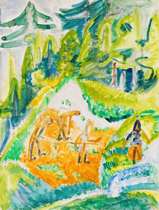 Mountain Landscape Painting of Davos with Mountain Farmers - Ernst Ludwig Kirchner — artwork view
