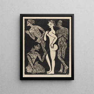 The Woman and the Men - Ernst Ludwig Kirchner — framed artwork on a wall
