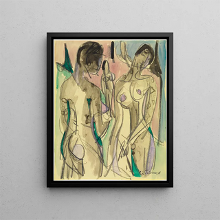 Three Acts in the Forest - Ernst Ludwig Kirchner — framed artwork on a wall