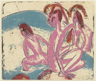 Three bathers on stones at Fehmarn - Ernst Ludwig Kirchner — artwork view