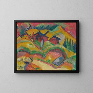 Trois maisons rouges sur la colline - Ernst Ludwig Kirchner — framed artwork on a wall