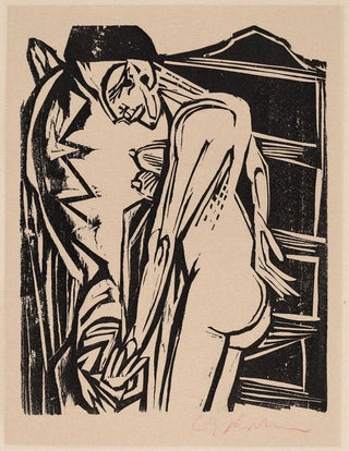Nude female painting in front of a piece of furniture - Ernst Ludwig Kirchner — artwork view
