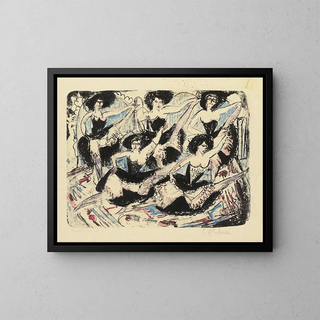 Danseuses en parade, cinq danseuses en grand écart - Ernst Ludwig Kirchner — framed artwork on a wall