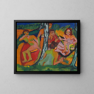Forest scene at Moritzburg lakes - Ernst Ludwig Kirchner — framed artwork on a wall