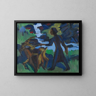 Woman with Goat - Ernst Ludwig Kirchner — framed artwork on a wall