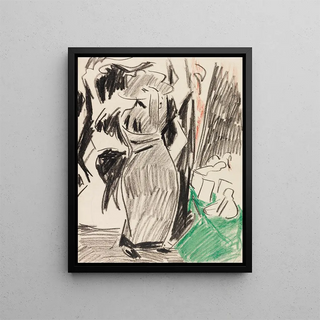 Woman in front of the mirror - Ernst Ludwig Kirchner — framed artwork on a wall